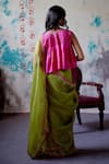 Deep Thee_Green Silk Embroidery Zardozi Split Guccha Booti And Saree With Blouse _Online_at_Aza_Fashions