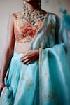 Shop_Deep Thee_Blue Organza Embroidery Zardozi V Neck Phool Guccha Lehenga Set _Online_at_Aza_Fashions