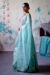 Deep Thee_Blue Organza Embroidery Zardozi V Neck Phool Guccha Lehenga Set _at_Aza_Fashions