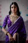 Buy_Deep Thee_Purple Silk Embroidery Zardozi V Neck Ditsy Bloom Booti Saree With Blouse _Online_at_Aza_Fashions