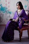 Shop_Deep Thee_Purple Silk Embroidery Zardozi V Neck Ditsy Bloom Booti Saree With Blouse _Online_at_Aza_Fashions