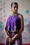 Deep Thee_Purple Chanderi Embroidery Zardozi Halter Neck Phool Crop Top With Sharara _at_Aza_Fashions