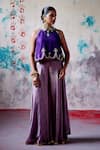 Buy_Deep Thee_Purple Chanderi Embroidery Zardozi Halter Neck Phool Crop Top With Sharara _at_Aza_Fashions