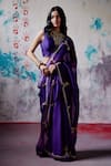 Buy_Deep Thee_Purple Silk Embroidery Zardozi Deep Blossom Vine And Saree With Blouse _Online_at_Aza_Fashions