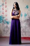 Buy_Deep Thee_Purple Georgette Embroidery Zardozi Halter Neck Fleur Jaal Dress _Online_at_Aza_Fashions