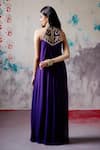 Deep Thee_Purple Georgette Embroidery Zardozi Halter Neck Fleur Jaal Dress _Online_at_Aza_Fashions