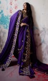 Deep Thee_Purple Dupion Silk Embroidered Beads V-neck Border Saree With Blouse _Online_at_Aza_Fashions