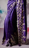 Shop_Deep Thee_Purple Dupion Silk Embroidered Beads V-neck Border Saree With Blouse _Online_at_Aza_Fashions