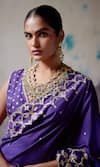 Buy_Deep Thee_Purple Dupion Silk Embroidered Beads V-neck Border Saree With Blouse 