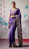 Buy_Deep Thee_Purple Dupion Silk Embroidered Beads V-neck Border Saree With Blouse _at_Aza_Fashions