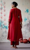 Shop_Deep Thee_Red Chanderi Embroidered Zari V-neck Yoke Gathered Kurta With Pant _at_Aza_Fashions