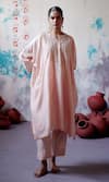 Buy_Deep Thee_Peach Chanderi Embroidered Zardozi Notched Kaftan With Pant _Online_at_Aza_Fashions