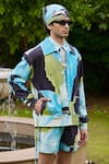 TRIUNE_Blue Cotton Printed Abstract Beach Banter Jacket _Online_at_Aza_Fashions