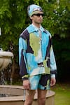 Buy_TRIUNE_Blue Cotton Printed Abstract Beach Banter Jacket _Online_at_Aza_Fashions