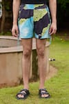 Shop_TRIUNE_Blue Cotton Printed Abstract Beach Banter Shorts _at_Aza_Fashions