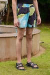 TRIUNE_Blue Cotton Printed Abstract Beach Banter Shorts _Online_at_Aza_Fashions