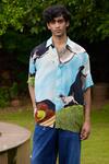 Buy_TRIUNE_Blue Lily Silk Printed Abstract Beach Banter Shirt _at_Aza_Fashions