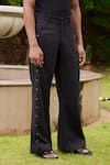 TRIUNE_Black Cotton Embellished Metallic Shells Beach Stone Bell Bottom Pant _Online_at_Aza_Fashions