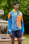 TRIUNE_Blue Cotton Embellished Tassel Birds In Sunset Work Jacket _Online_at_Aza_Fashions