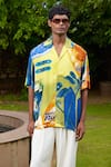 Buy_TRIUNE_Yellow Rayon Dobby Printed Beach Coast Line Shirt _at_Aza_Fashions