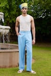 Buy_TRIUNE_Blue Sheer Sucker Woven Stripe La Jetty Casual Pant _at_Aza_Fashions