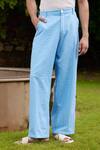 Shop_TRIUNE_Blue Sheer Sucker Woven Stripe La Jetty Casual Pant _at_Aza_Fashions