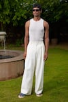 Buy_TRIUNE_White Cotton Plain Le Casa Casual Pant _at_Aza_Fashions