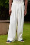 TRIUNE_White Cotton Plain Le Casa Casual Pant _Online_at_Aza_Fashions