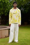 Shop_TRIUNE_Yellow Cotton Printed Tie-dye Pam Desert Jacket _at_Aza_Fashions