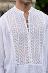 Buy_TRIUNE_White Seer Sucker Textured Lace Quartz Panel Shirt _Online_at_Aza_Fashions