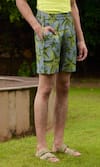 TRIUNE_Green Lily Silk Star Fish Patten Shorts _Online_at_Aza_Fashions