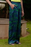 Buy_TRIUNE_Green Tencel Satin Abstract Triune Beach Club Pattern Pant _Online_at_Aza_Fashions