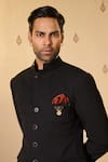 Buy_S&N by Shantnu Nikhil_Black Rayon Blend Woven Textured Heavy Twill Bandhgala _Online_at_Aza_Fashions