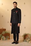 Shop_S&N by Shantnu Nikhil_Black Rayon Blend Woven Textured Heavy Twill Bandhgala _Online_at_Aza_Fashions