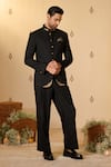 Buy_S&N by Shantnu Nikhil_Black Rayon Blend Woven Textured Heavy Twill Placed Embroidered Bandhgala _at_Aza_Fashions