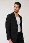 Buy_S&N by Shantnu Nikhil_Black Delta Crepe Embroidered Monogram Placement Jacket _Online_at_Aza_Fashions