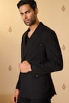 S&N by Shantnu Nikhil_Black Rayon Blend Woven Heavy Twill Plain Jacket _Online_at_Aza_Fashions