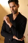 Shop_S&N by Shantnu Nikhil_Black Rayon Blend Woven Heavy Twill Plain Jacket _Online_at_Aza_Fashions