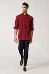 Buy_S&N by Shantnu Nikhil_Red Terylene Aadmas Tape Pattern Placket Short Kurta _at_Aza_Fashions