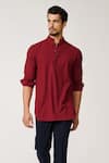 S&N by Shantnu Nikhil_Red Terylene Aadmas Tape Pattern Placket Short Kurta _Online_at_Aza_Fashions