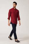 Buy_S&N by Shantnu Nikhil_Red Terylene Aadmas Tape Pattern Placket Short Kurta _Online_at_Aza_Fashions