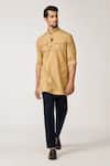 Buy_S&N by Shantnu Nikhil_Beige Poly Blend Tape Patch Pocket Short Kurta _at_Aza_Fashions