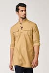 S&N by Shantnu Nikhil_Beige Poly Blend Tape Patch Pocket Short Kurta _Online_at_Aza_Fashions