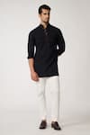 Buy_S&N by Shantnu Nikhil_Black Poly Blend Tape Pattern Placket Short Kurta _at_Aza_Fashions