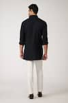 Shop_S&N by Shantnu Nikhil_Black Poly Blend Tape Pattern Placket Short Kurta _at_Aza_Fashions