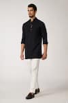 Buy_S&N by Shantnu Nikhil_Black Poly Blend Tape Pattern Placket Short Kurta _Online_at_Aza_Fashions