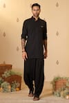 Buy_S&N by Shantnu Nikhil_Black Rayon Blend Twill Embellished Crest Placement Short Kurta _at_Aza_Fashions