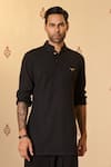 S&N by Shantnu Nikhil_Black Rayon Blend Twill Embellished Crest Placement Short Kurta _Online_at_Aza_Fashions