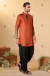 S&N by Shantnu Nikhil_Orange Silk Twill Printed Adamas Short Kurta _at_Aza_Fashions