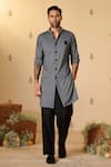 Buy_S&N by Shantnu Nikhil_Black Crepe Jersey Embellished Adamas Butti Print Kurta _at_Aza_Fashions